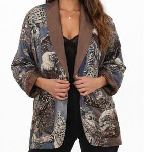 Vintage Adam Douglass Silk Safari Animal Print Jacket 90s Retro Art To Wear M